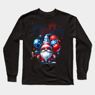 4th Of July Patriotic Gnomes Sunglasses American Fireworks Long Sleeve T-Shirt